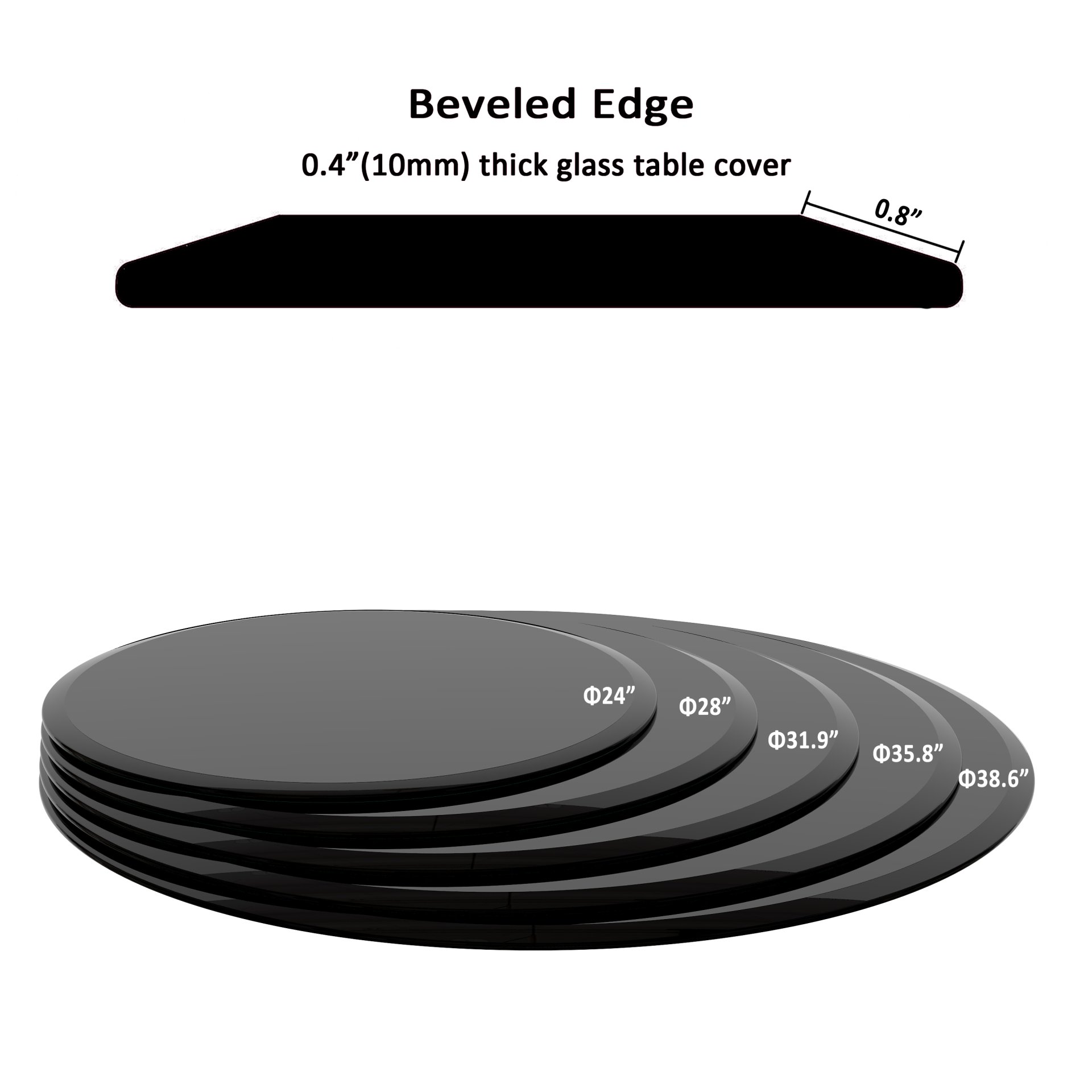 28" Round Tempered Glass Table Top Glass 2 / 5" Thick Beveled Polished Edge - Black - Image 10