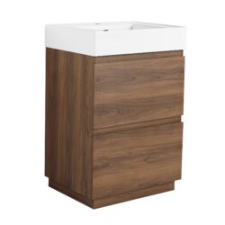 Modern Freestanding Bathroom Vanity With Single Undermount Sink And Double Drawers - Brown