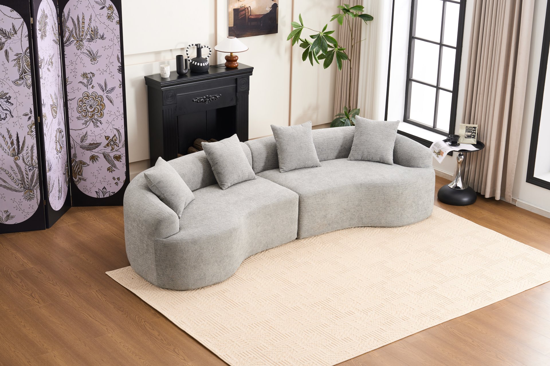 4 Seater Sofa With Chenille Fabric, 30D, 60 Hardness Full Sponge, 4 Pillow For Living Room, Home Furniture Sleeper Sectional Sofa For Apartment - Gray - Image 22