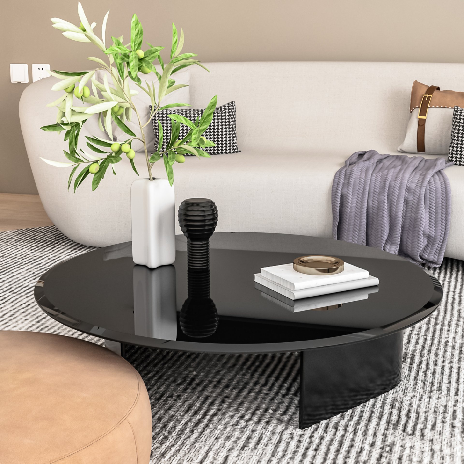 36" Round Tempered Glass Table Top Black Glass 2 / 5" Thick Beveled Polished Edge - Black - Image 4
