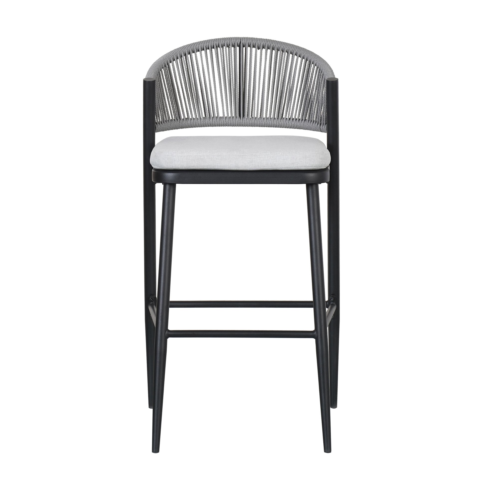 Outdoor Bar Height Metal Frame Counter Stools With Scallop Shaped Backrest & Water Resistant Cushions (Set of 2) - Matte Black - Image 14