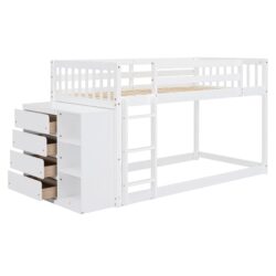 Twin Over Twin Classic Bunk Bed With 4 Drawers And 3 Shelves - White