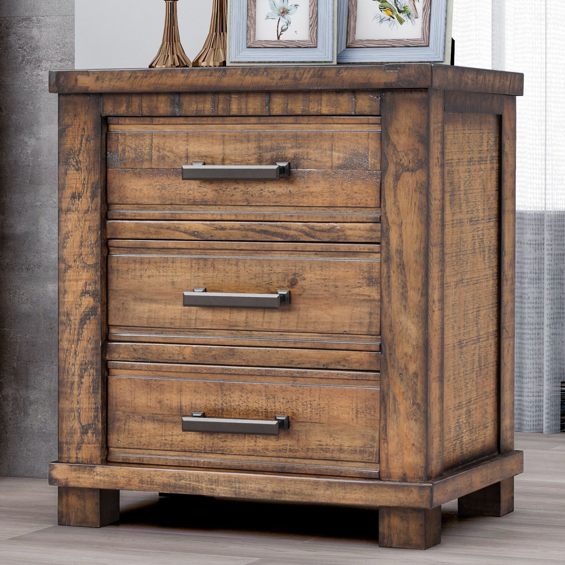 Drawer Reclaimed Solid Wood Framhouse Nightstand - Natural - Image 2