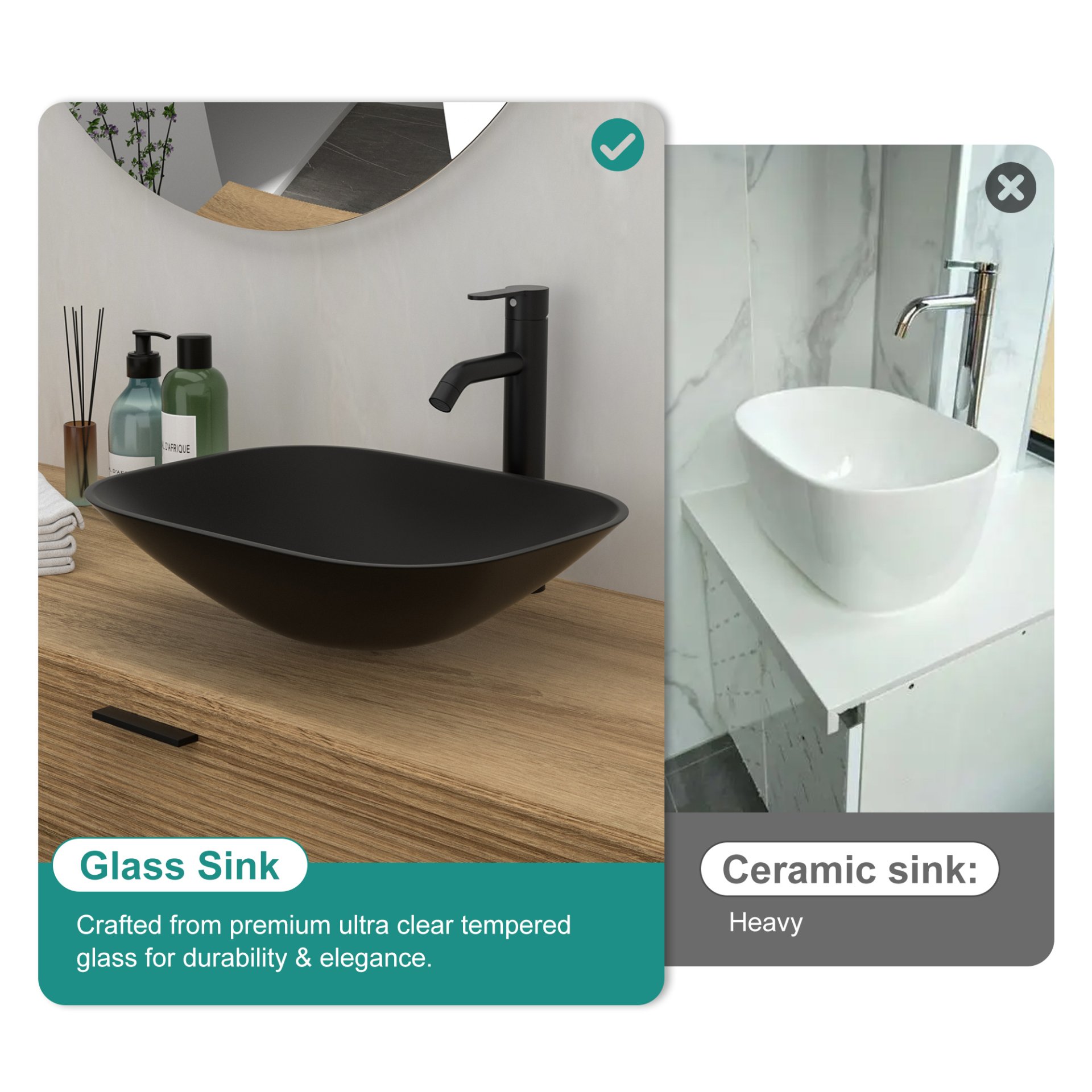 Artistic Tempered Glass Vessel Sink With Faucet And Pop Up Drain - Matte Black - Image 7