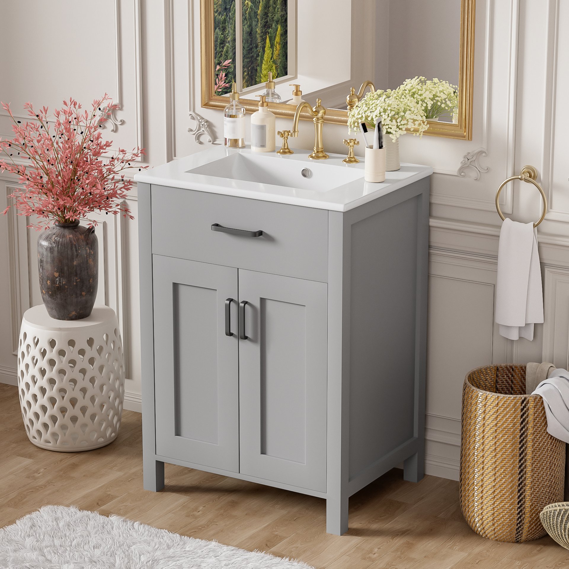 Bathroom Vanity Combo With Sink, Space Saving Design - Gray - Image 5