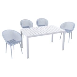 4 Pack Lounge Chair Set With Long Table - Light Baby Blue / White