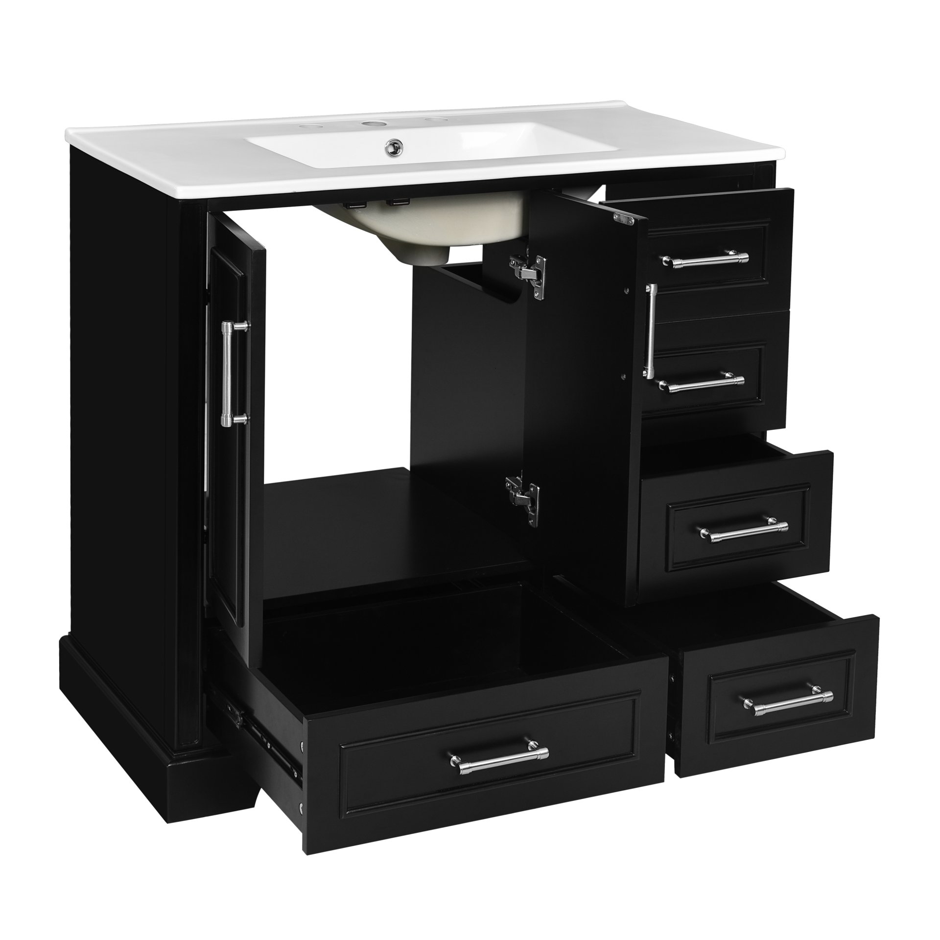 Traditional 36" Bathroom Vanity With Sink And Cabinet With Soft Close Doors And Drawers - Black - Image 16