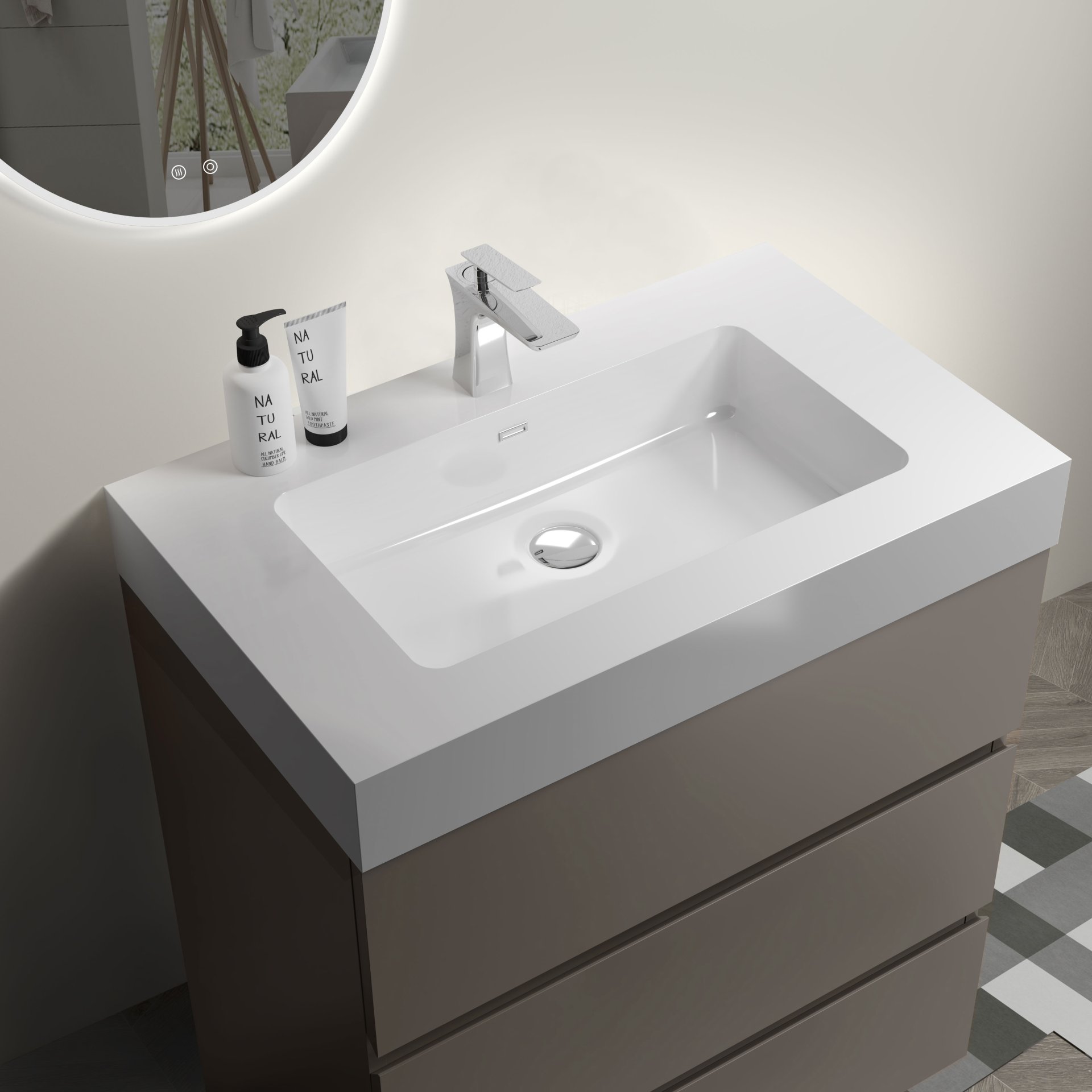 Alice - 30" Bathroom Vanity With Sink, Large Storage Freestanding Bathroom Vanity For Modern Bathroom, One-Piece Sink Basin Without Drain And Faucet - Gray / White - Image 6