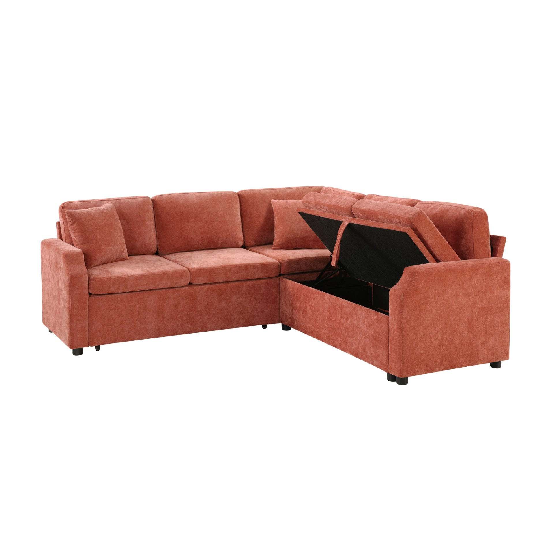 Upholstered L Shaped Sectional Sofa Bed With Sleeper And Hidden Storage - Orange - Image 9