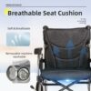 Lightweight Foldable Transport Wheelchair Square Tube Design Double Brakes Adjustable Seat & Armrest Breathable Cushion Anti Backflip 250Lbs Capacity 15" Tires - Black / Gray - Image 8