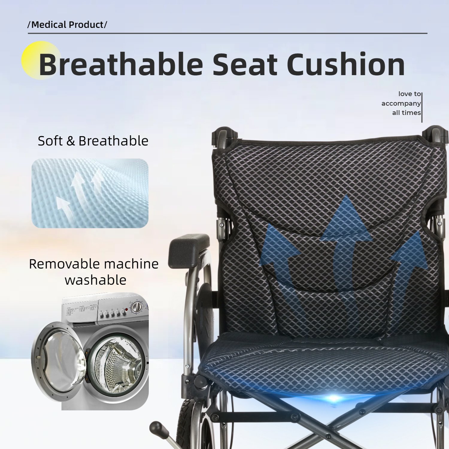 Lightweight Foldable Transport Wheelchair Square Tube Design Double Brakes Adjustable Seat & Armrest Breathable Cushion Anti Backflip 250Lbs Capacity 15" Tires - Black / Gray - Image 8
