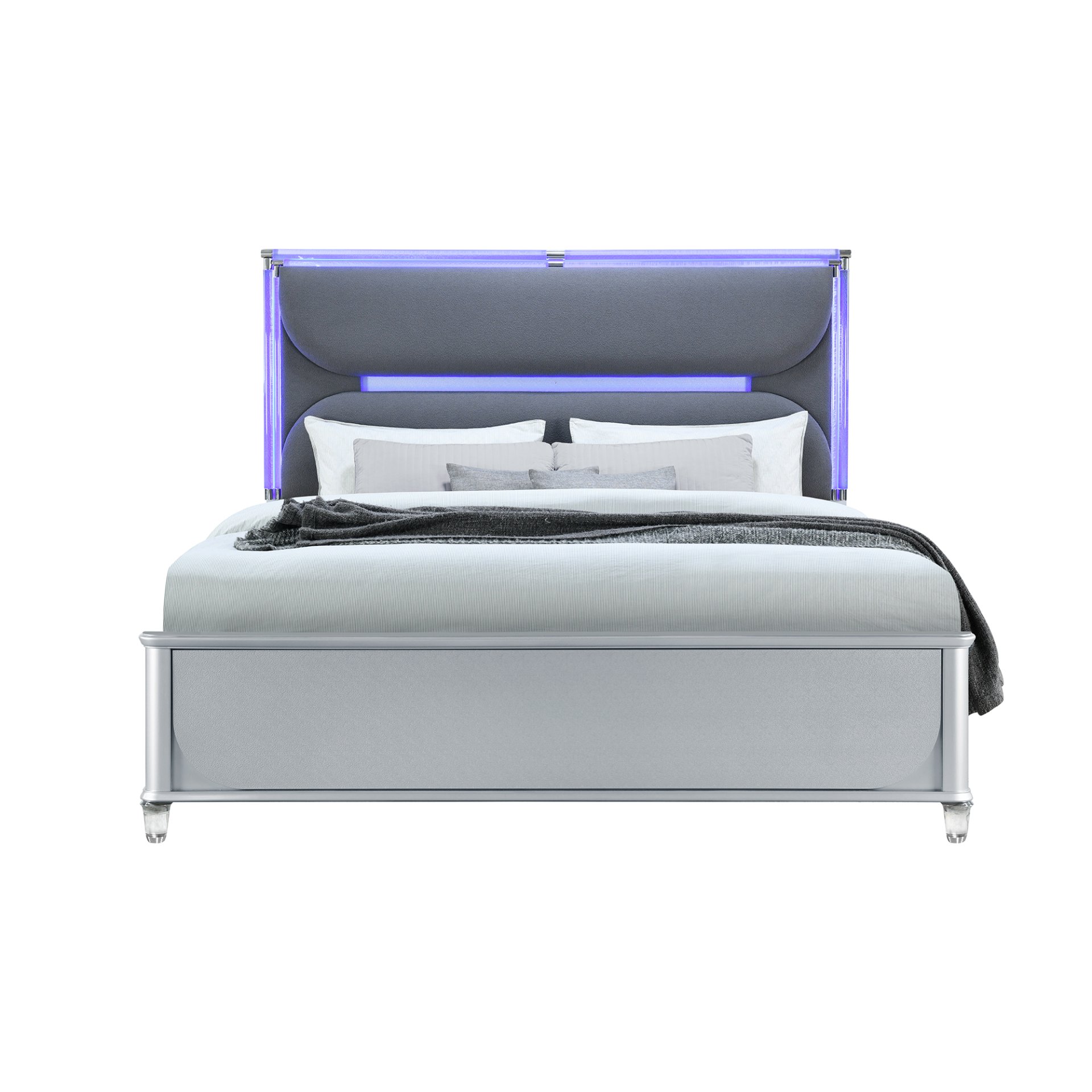 Laura - King Bed With Upholstered LED Headboard - Silver - Image 6