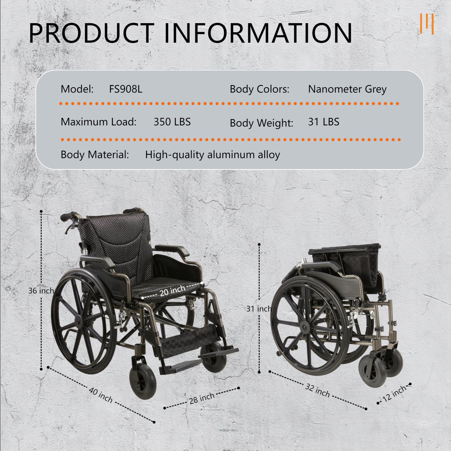 Manual Wheelchair With Double X Force Support Double Brakes 24" Non InflatableTires Lightweight Foldable Transport Wheelchair For All Terrains 350Lbs Capacity Color - Black / Gray - Image 11