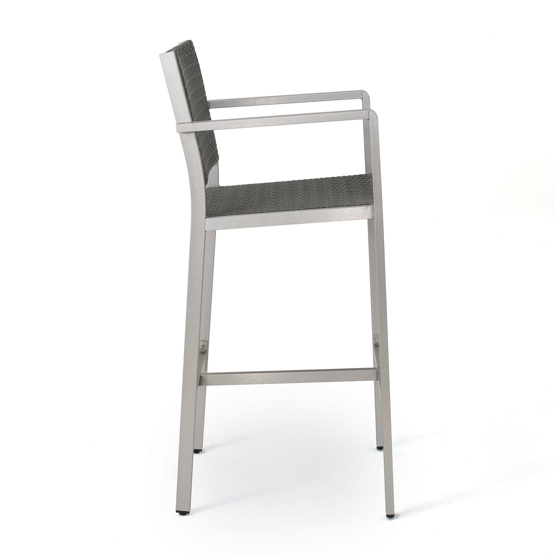 Outdoor Rust Proof Aluminum Barstools With Rattan Seat And Backrest - Silver / Gray - Image 10