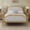 Full Size Traditional Style Solid Bed Frame With Upholstered Tufted Headboard, No Box Spring Needed - Antique Walnut - Image 5
