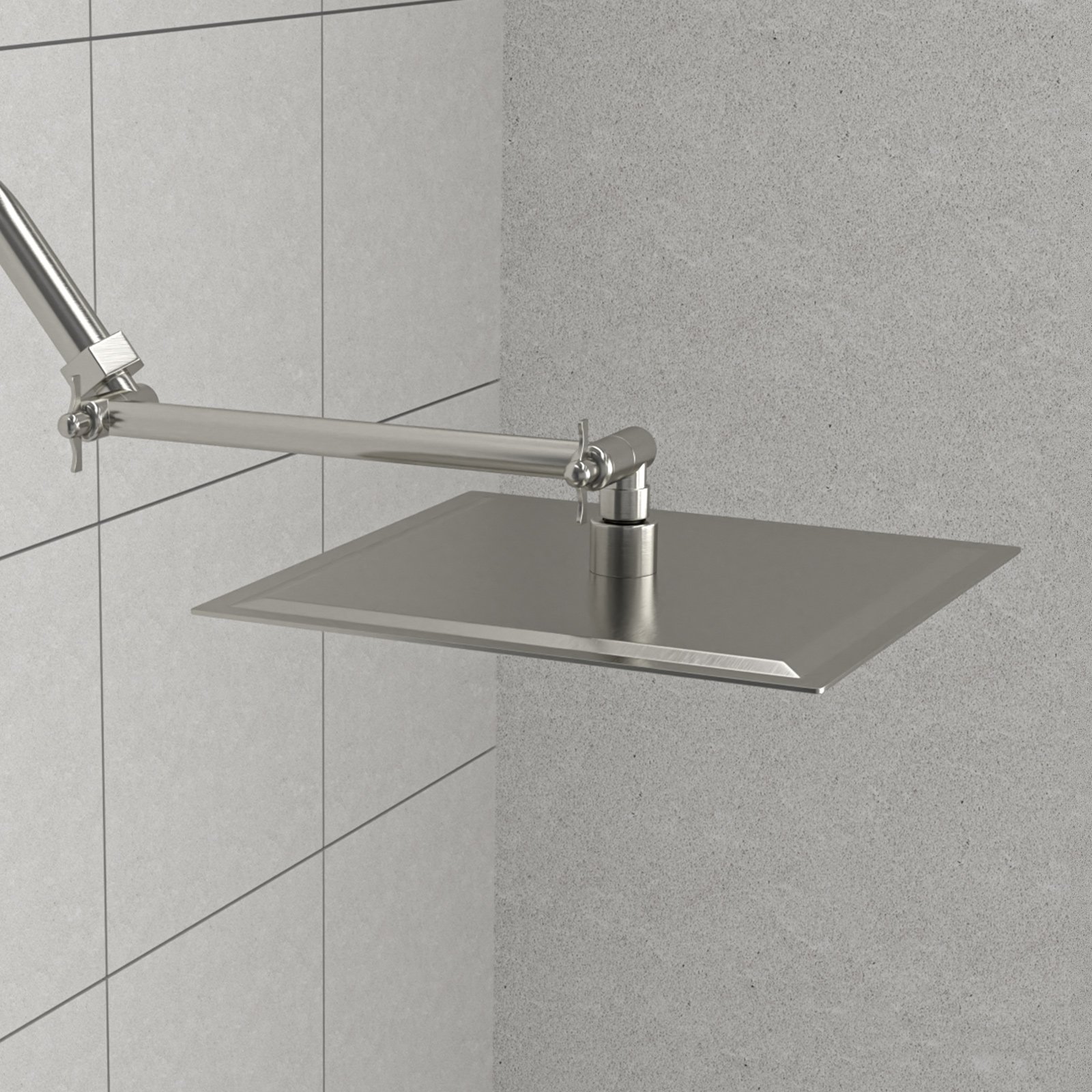 Luxury Rain Shower Head With Adjustable Arm, 10" Square, Stainless Steel - Brushed Nickel - Image 4
