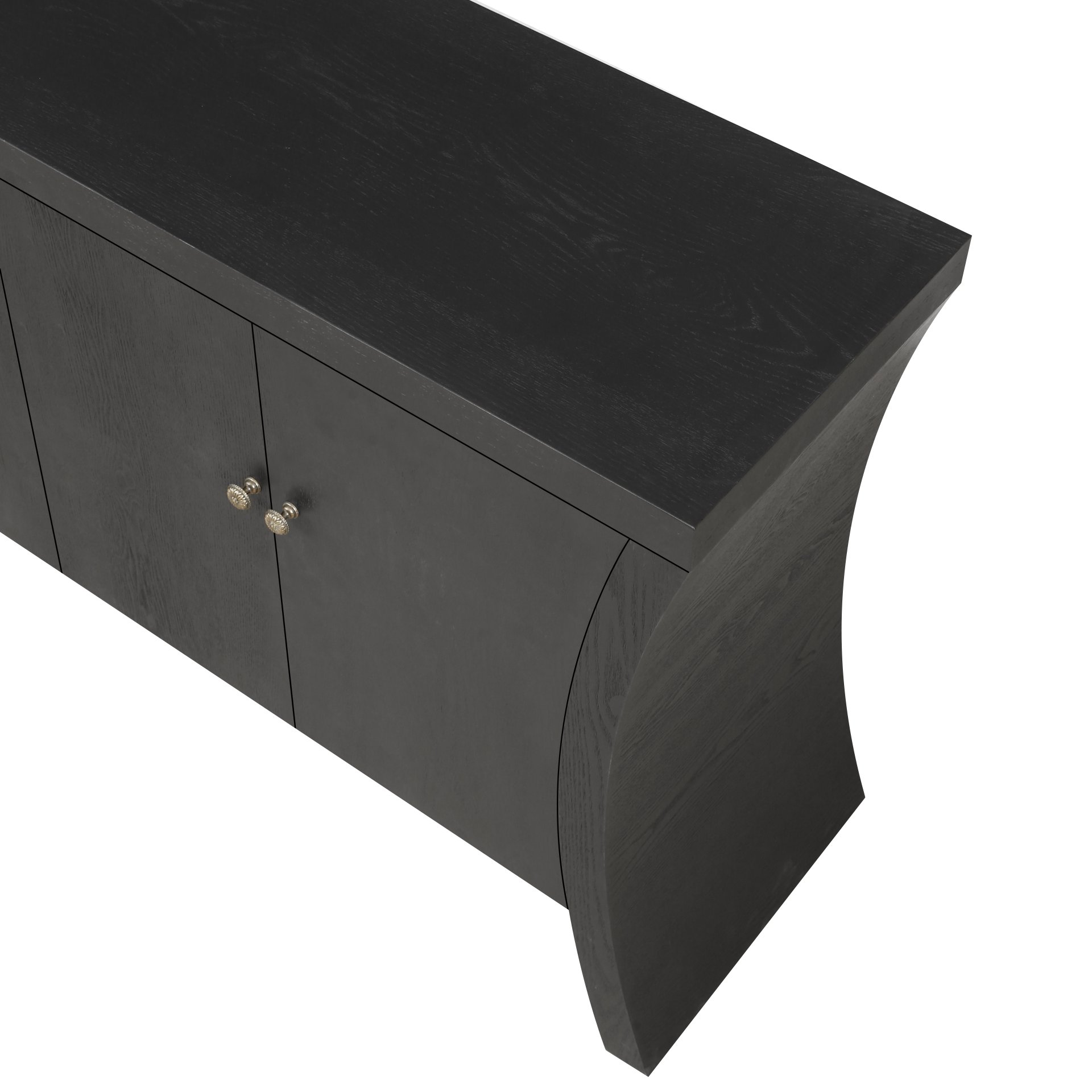 Refined 4 Door Credenza With Arc Legs & Bronze Clasps, Advanced Storage Design - Black - Image 11