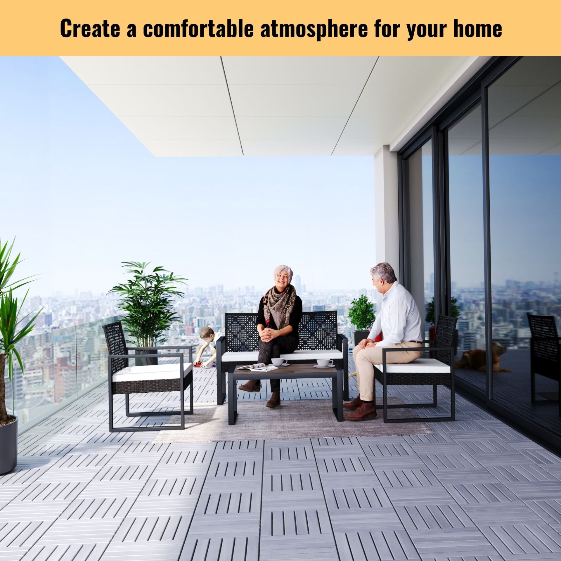 Interlocking Deck Tiles Striped Pattern Square Outdoor Flooring - Light Gray - Image 4