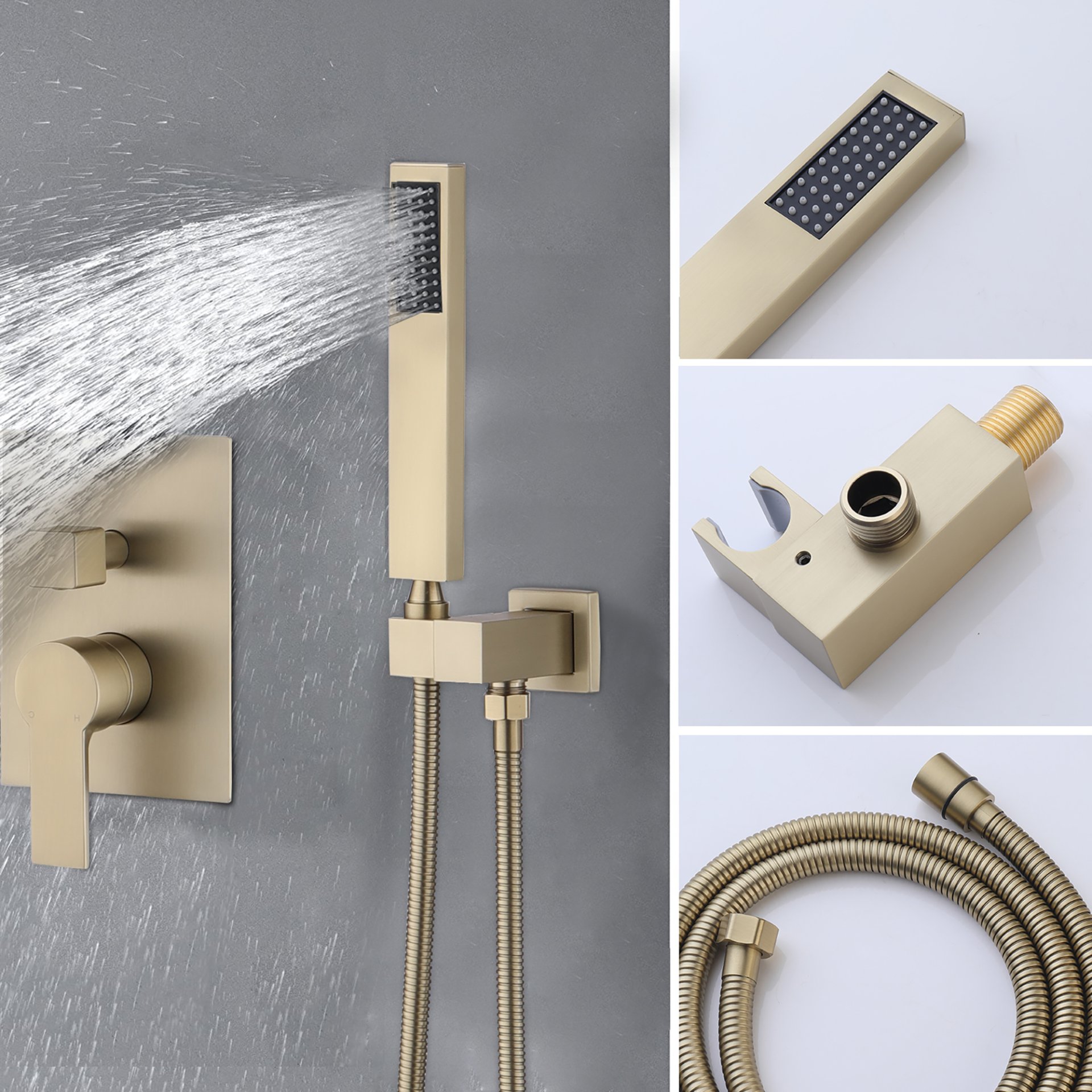 Elegant Shower System High Pressure Rainfall Shower Head With Handheld Spray Stainless Steel - Brushed Gold - Image 8