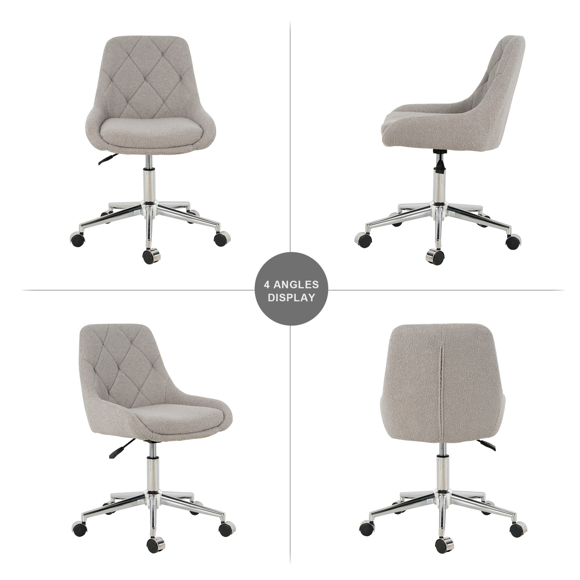 Modern Teddy Fleece Fabric Dining Chair With Chrome Legs, Soft And Comfortable - Gray - Image 9