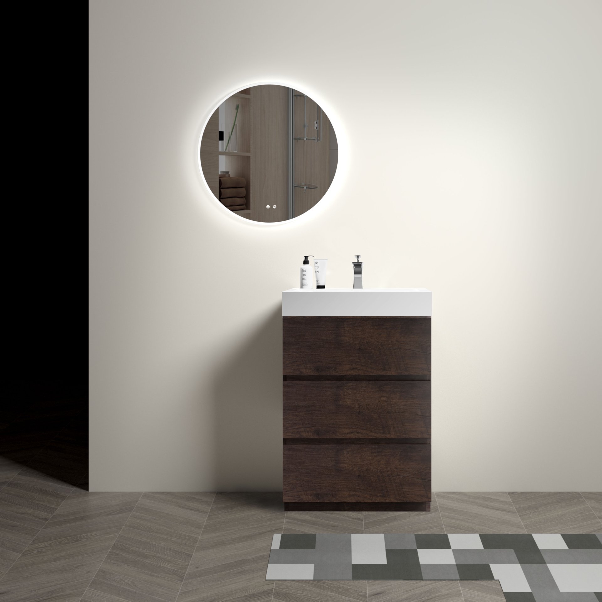 Alice - 24" Bathroom Vanity With Sink, Large Storage Freestanding Bathroom Vanity For Modern Bathroom, One-Piece Sink Basin Without Drain And Faucet - White / Walnut - Image 4