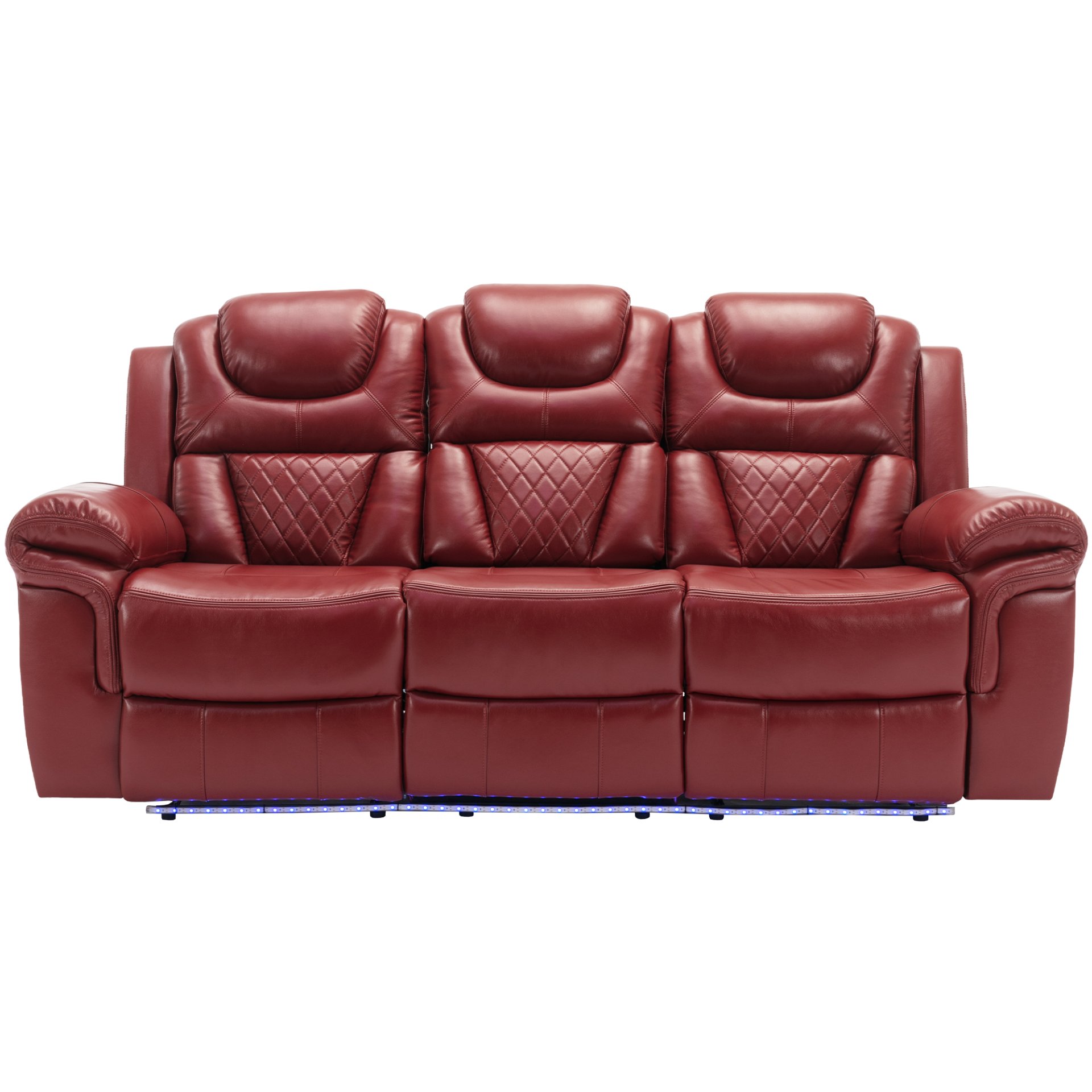 3 Pieces Recliner Sofa Sets Home Theater Seating Manual Recliner Chair With Center Console And Led Light Strip For Living Room - Wind Red - Image 12