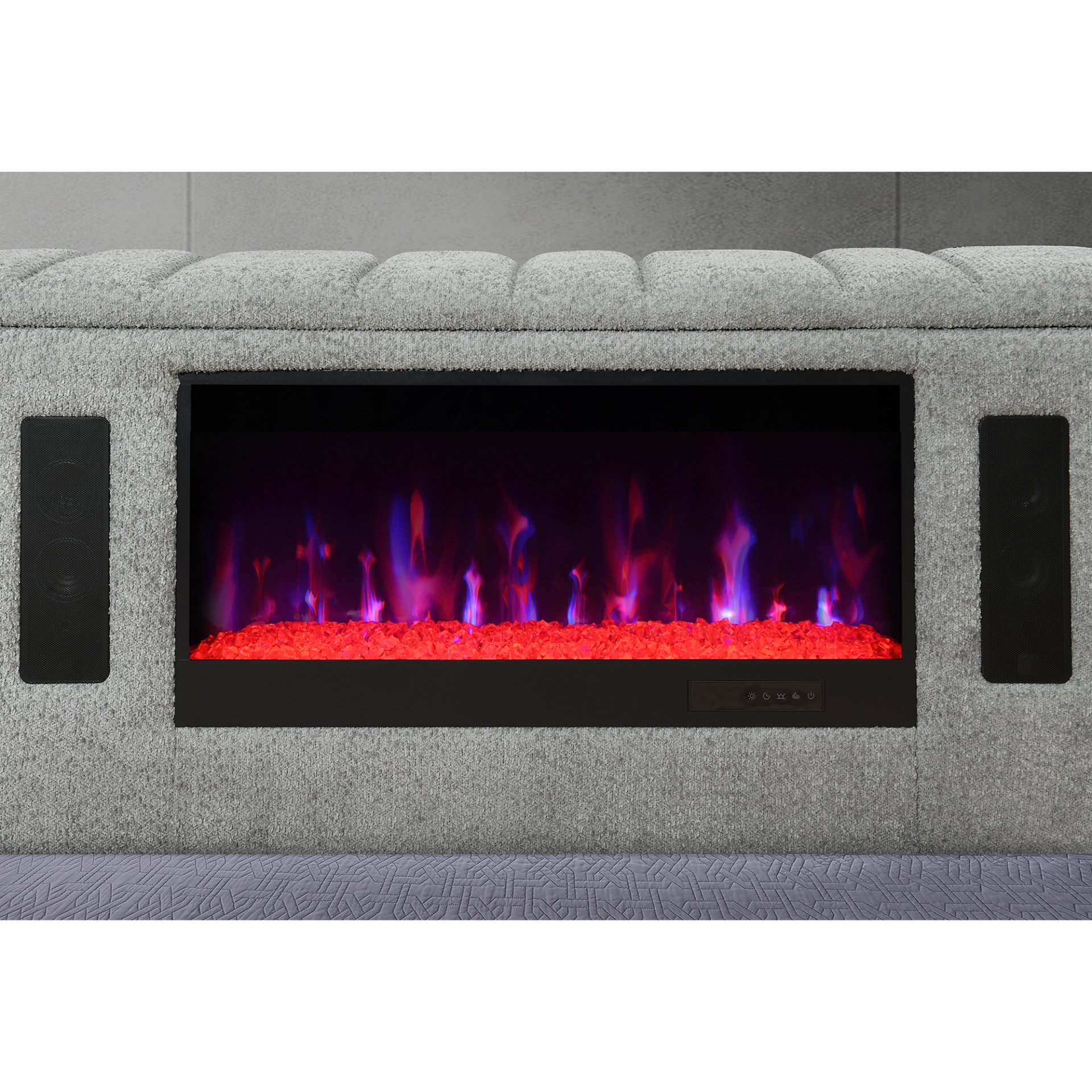 Isaiah - Queen 5 Piece Bedroom Set With 50" TV Lift LED, Speakers And Fireplace - Grey - Image 7