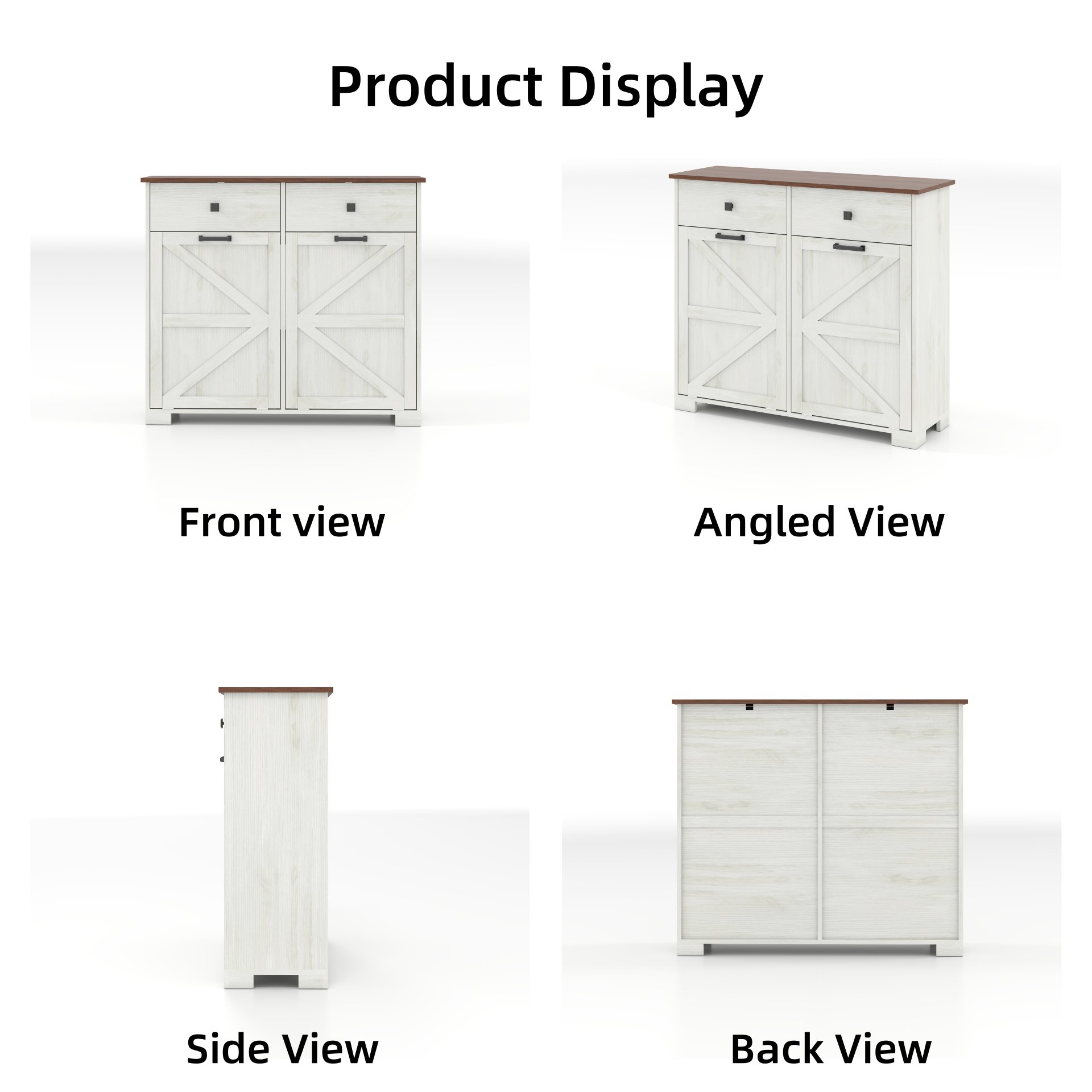 Barn Door Double Tilt Out Trash Cabinet For 20 Gallon Cans With Free Standing Recycling And Laundry Storage - Brown / Antique White - Image 12