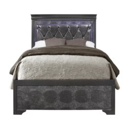 Shaker - King 5 Pieces Bedroom Set With Tufted Headboard And LED Lighting - Gray