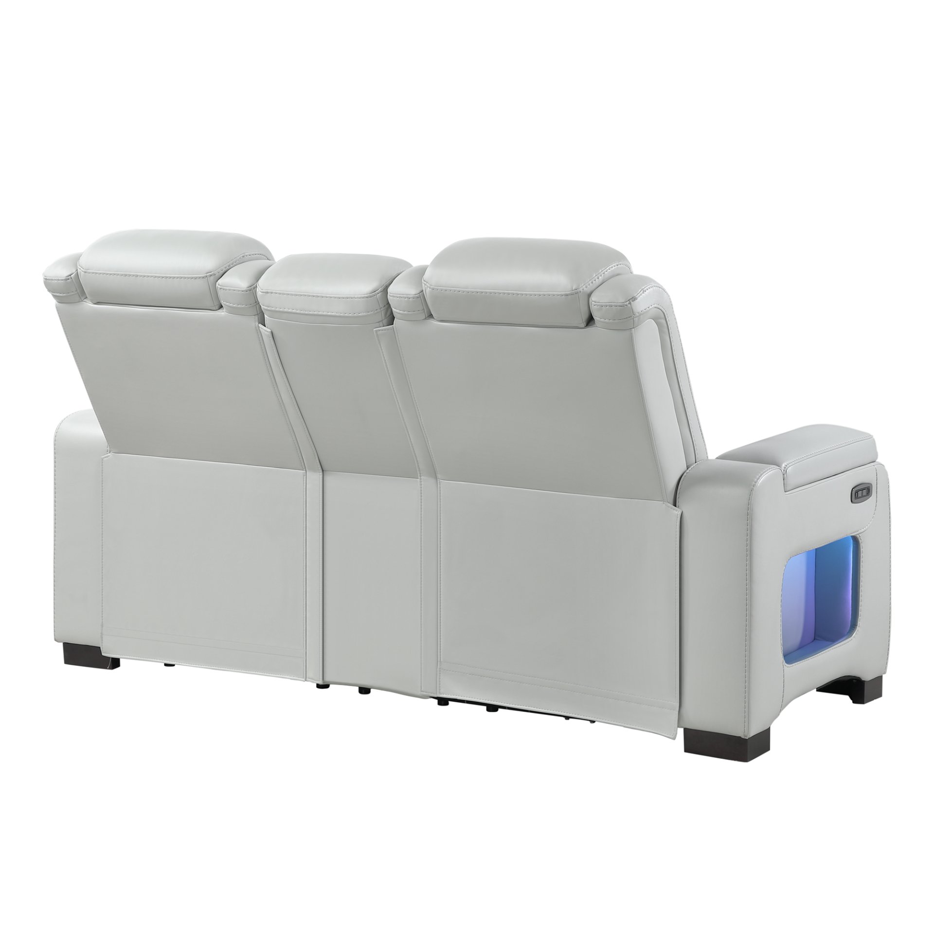 Power Console Loveseat With Power Headrest USB LED And Bookshelf Arms - Grey - Image 7