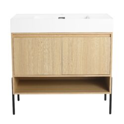 Modern 36" Bathroom Vanity Combo With Single Resin Sink And Storage Cabinet - Oak
