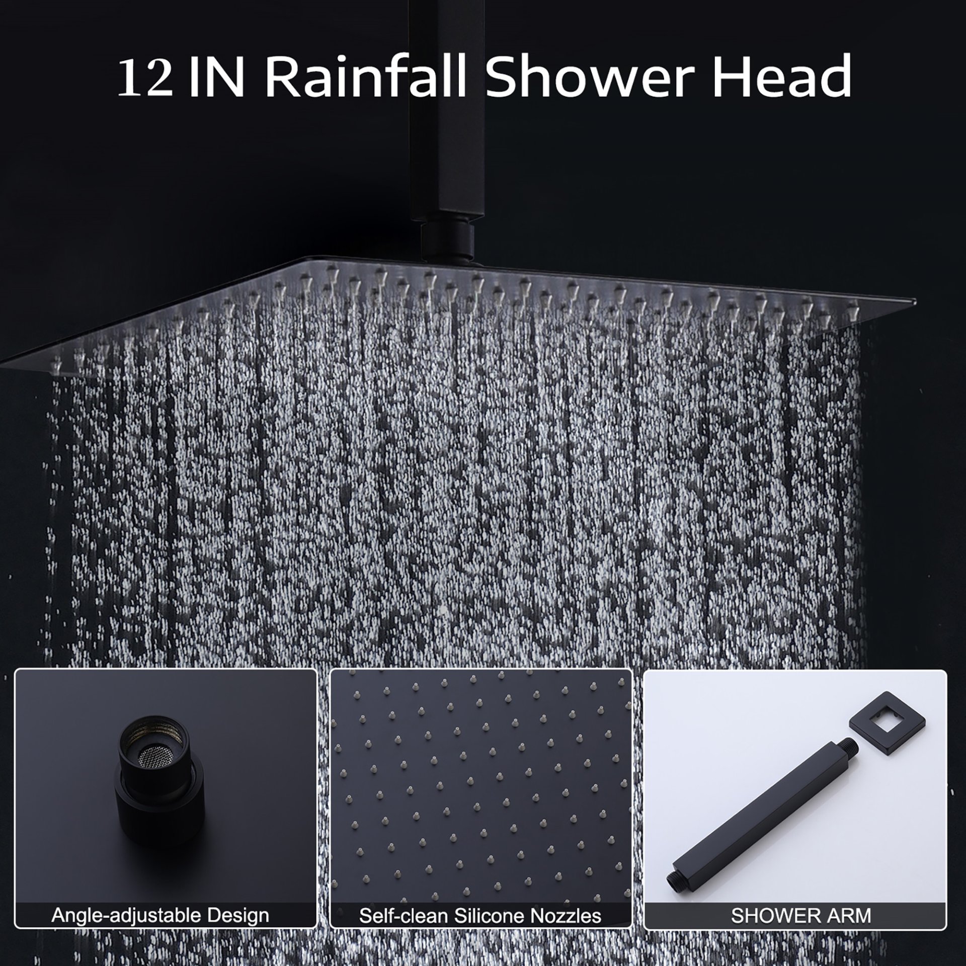 All Metal Tub Shower Faucet Set With 12" Rain Shower Head And Handheld Spray Combo, Wall Mounted - Matte Black - Image 6