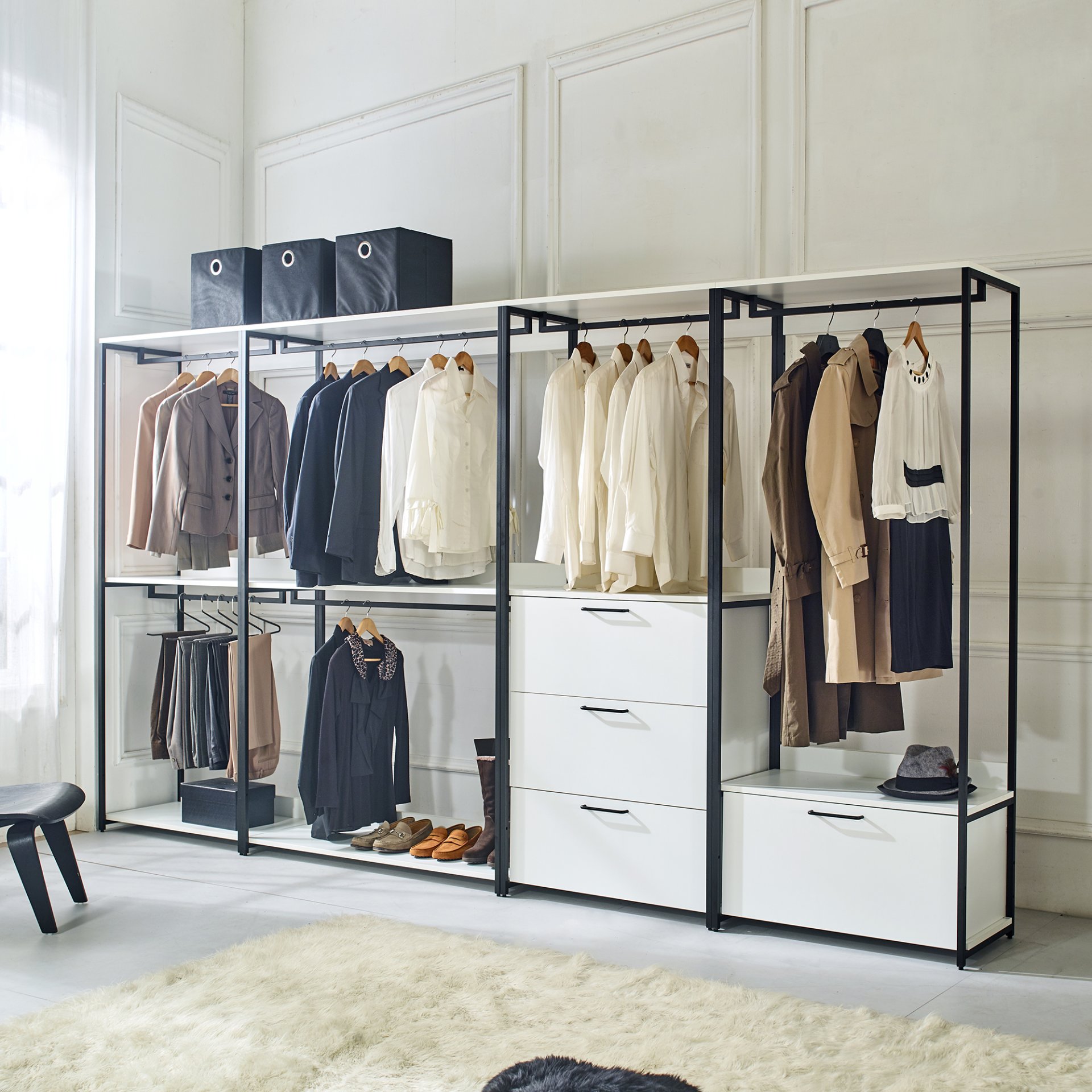 Fiona - Freestanding Walk In Closet System With Metal Frame Durable Storage Solution Melamine - White - Image 2