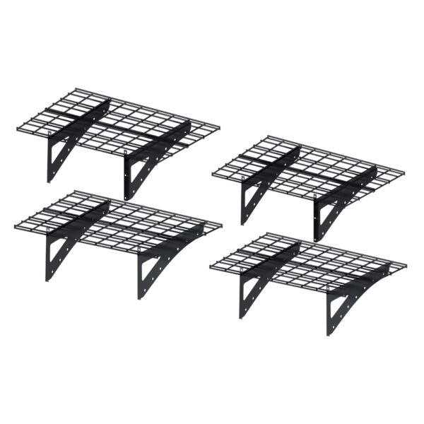 Wall Mounted Shelf For Garage Heavy Duty, Supermarket Storage Shelf (Set of 4) - Black