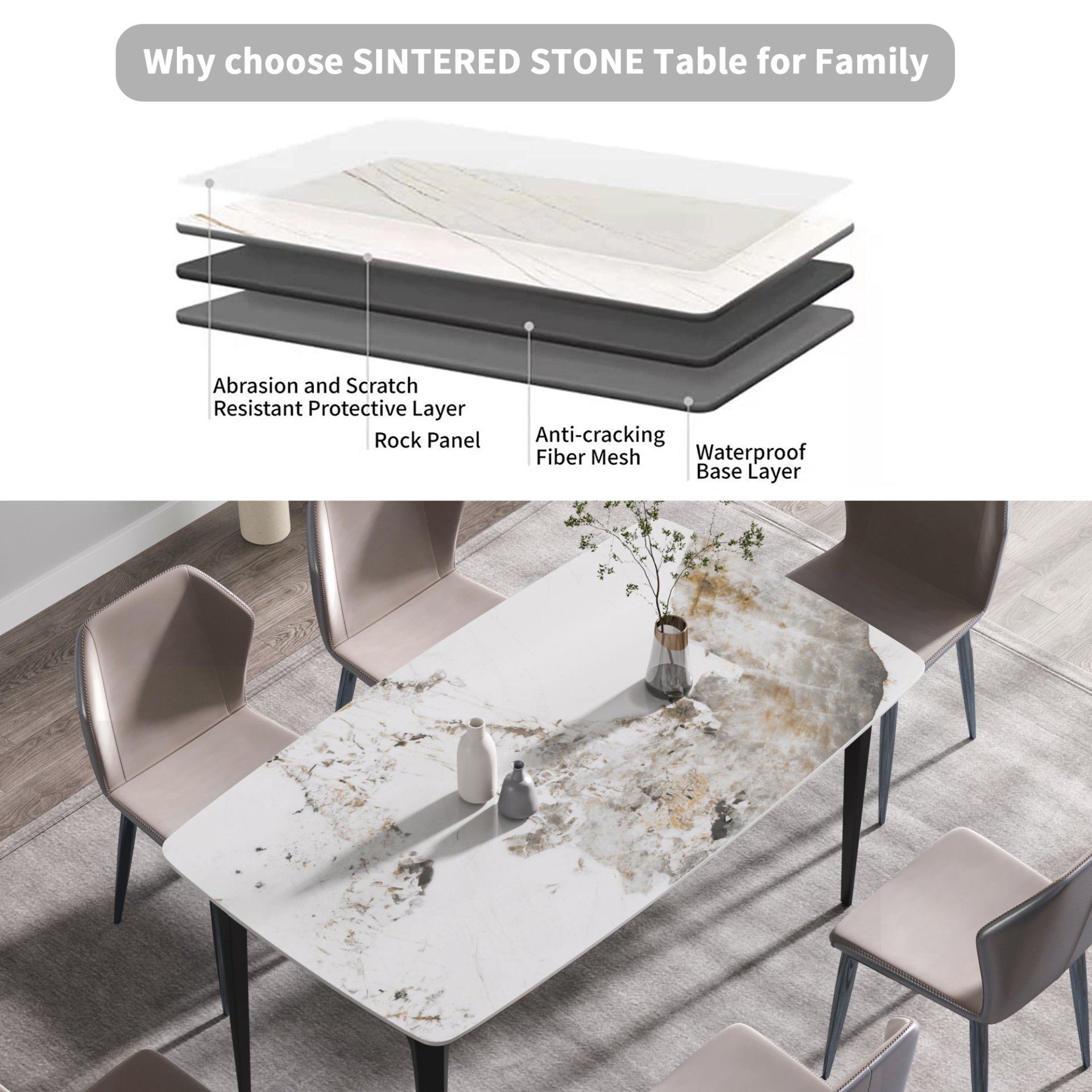 Modern Artificial Stone Pandora Curved Leg Dining Table 6 People - Antique White - Image 11