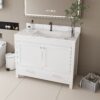 43" Bathroom Vanity With Artificial Marble Carrara Top Set, Multi Functional Cabinet With Doors And Drawer - White - Image 4