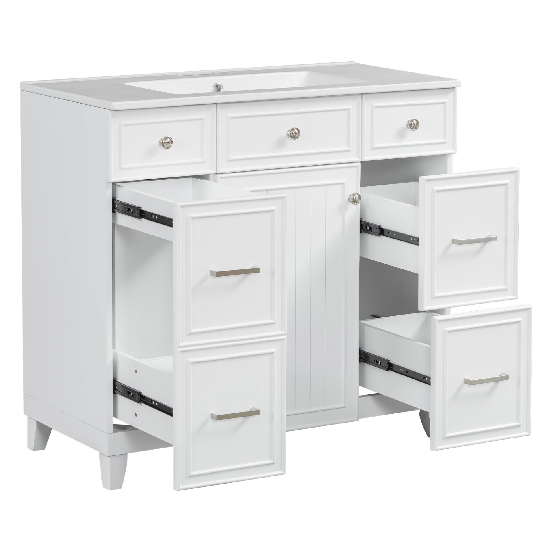36" Bathroom Vanity With Sink, Soft Close Doors, And Adjustable Shelves Solid Frame - White - Image 15