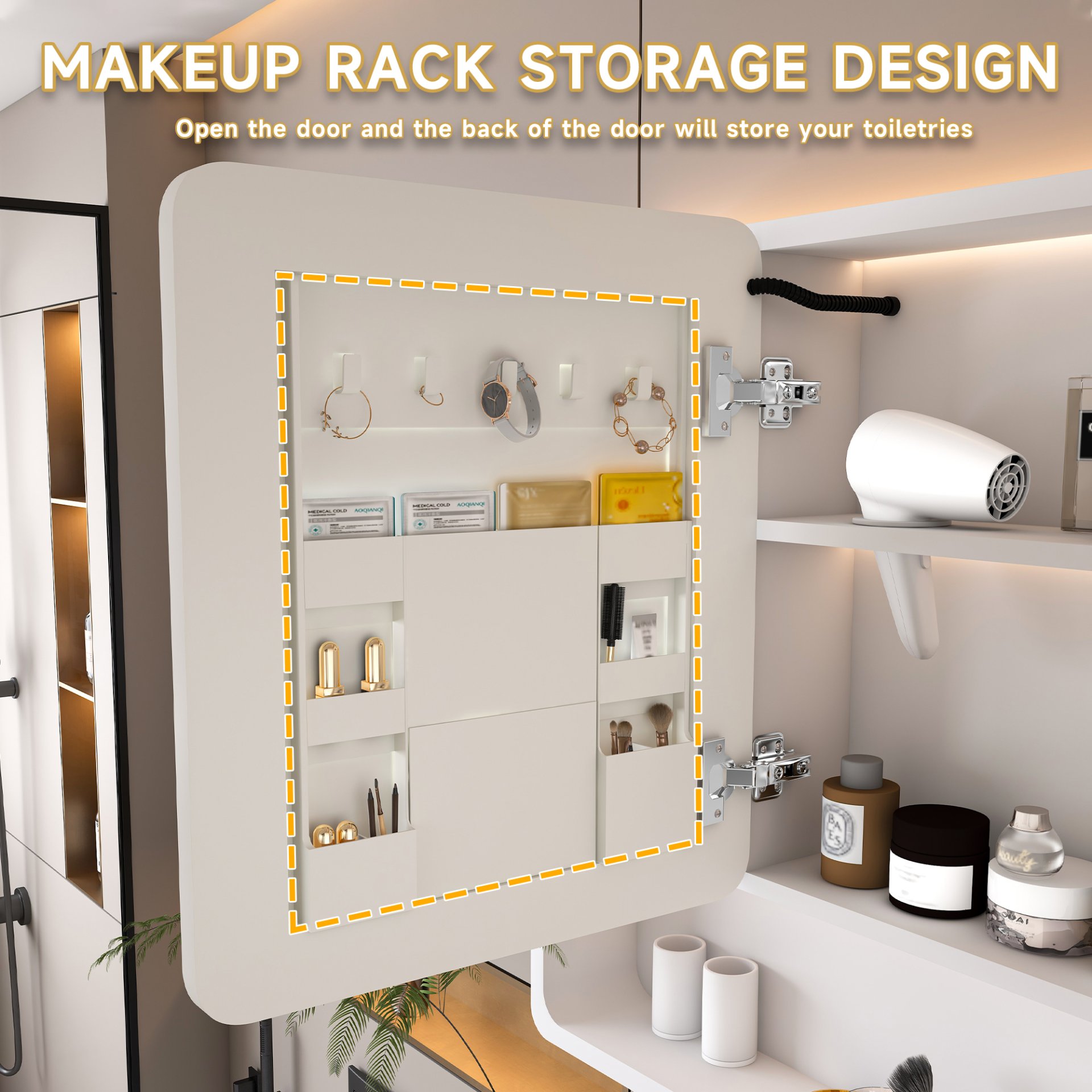 Aluminium Medicine Cabinet Mirror With 3 Colors LED Light And Defogging Function - White - Image 6
