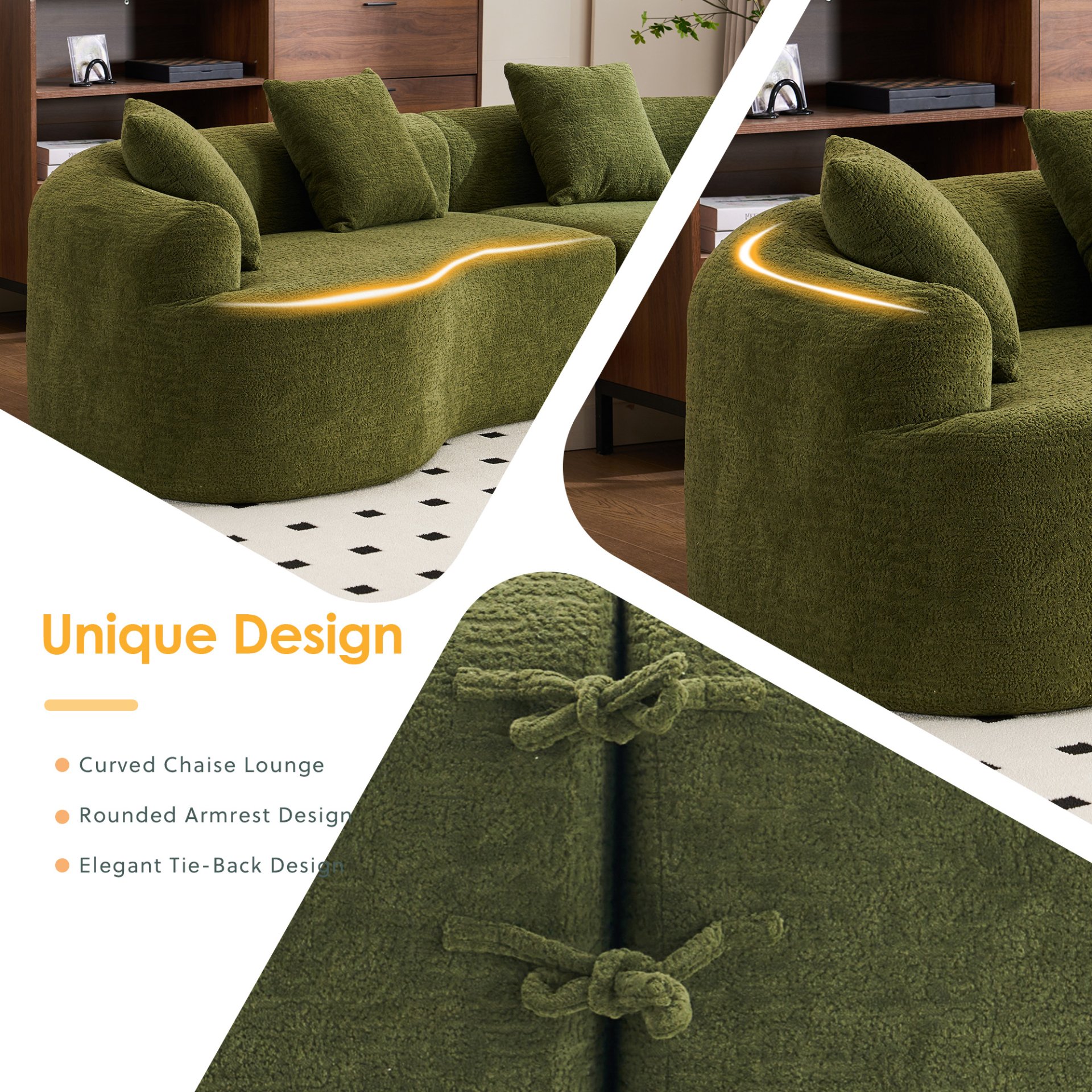 4 Seater Sofa With Chenille Fabric, 30D, 60 Hardness Full Sponge, 4 Pillow For Living Room, Home Furniture Sleeper Sectional Sofa For Apartment - Green - Image 18