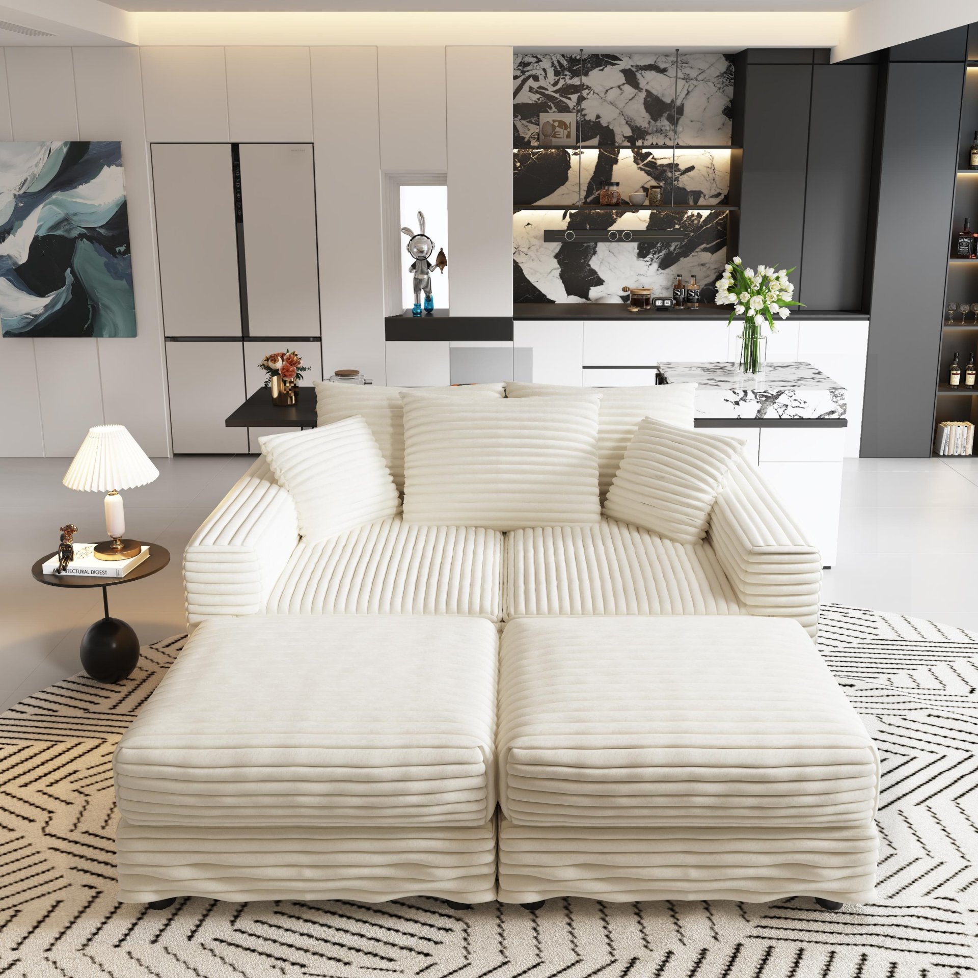 3 Seat Sofa, Deep Seat Couches With Soft Pillows And 2 Ottomans, Convertible Sofa Lounge Chair, For Living Room - Beige - Image 25