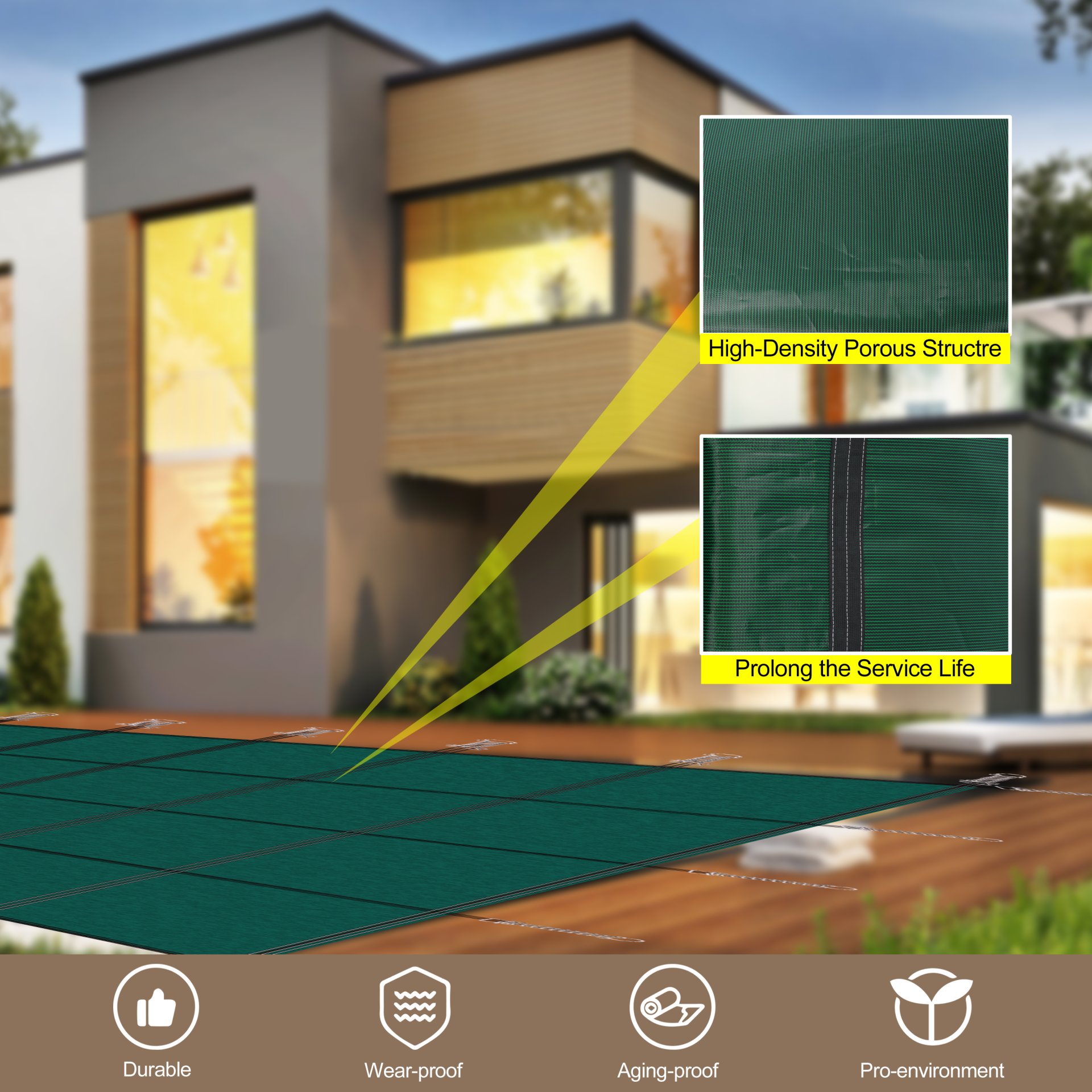 Green Mesh Inground Pool Safety Cover 16 X 32Ft Rectangle Winter Cover - Green - Image 2