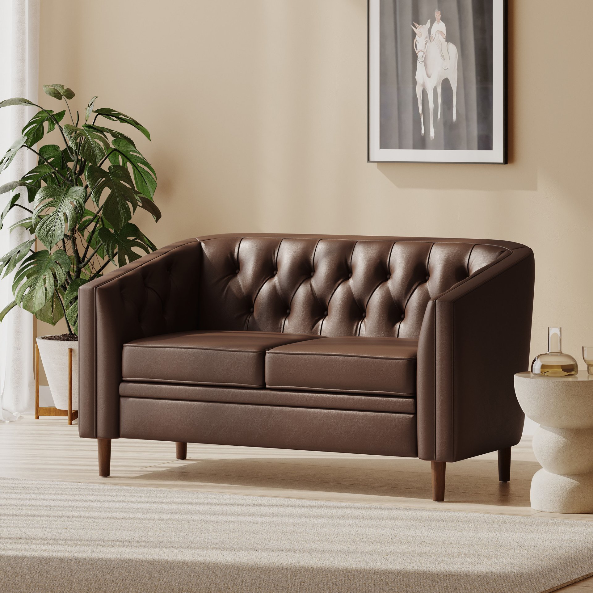 Sophisticated Loveseat With Diamond Stitched Detailing - Dark Brown - Image 4