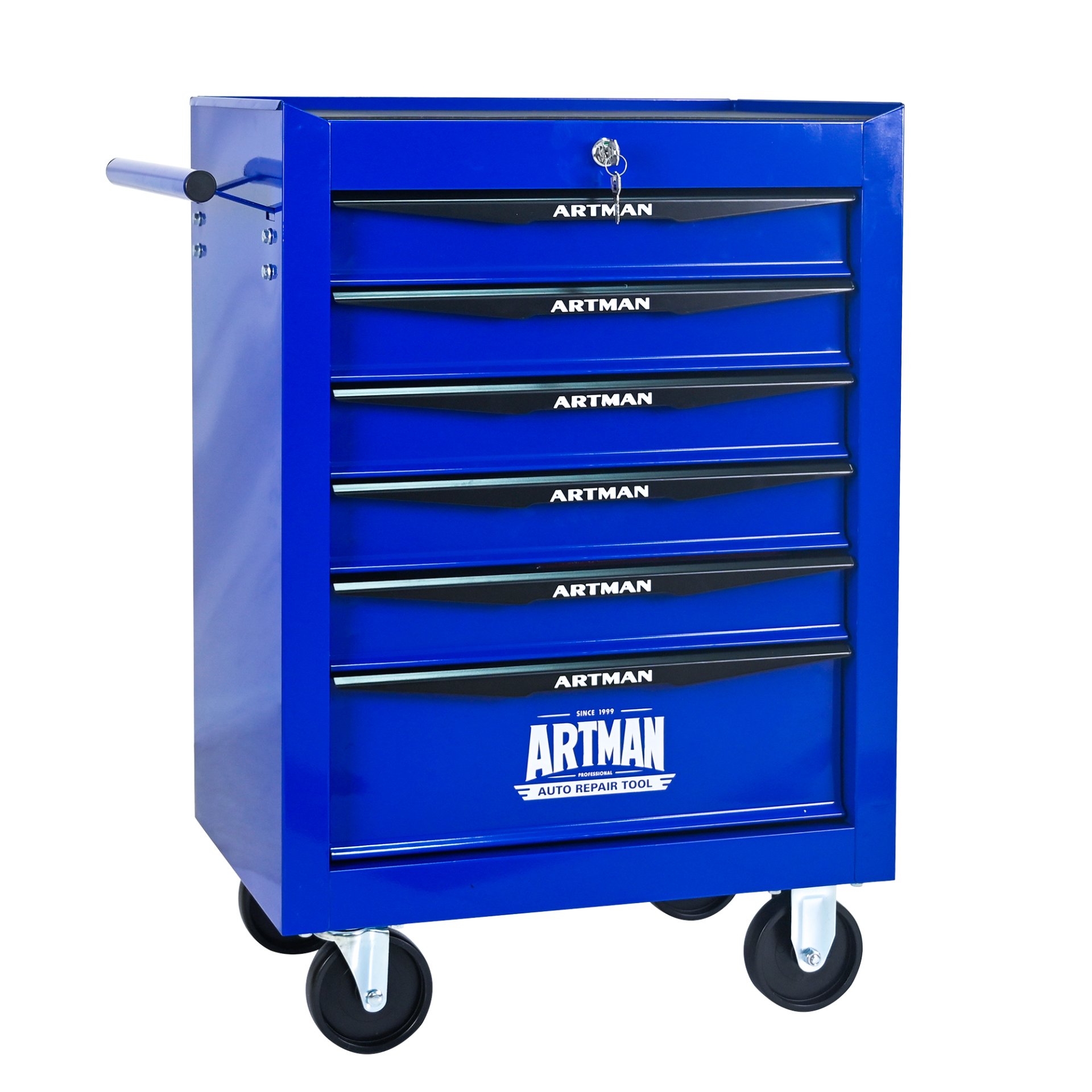 Rolling Metal Tool Chest With 6 Drawers, 20" Steel Storage Cabinet With Ball Bearing Slides - Black / Blue - Image 10