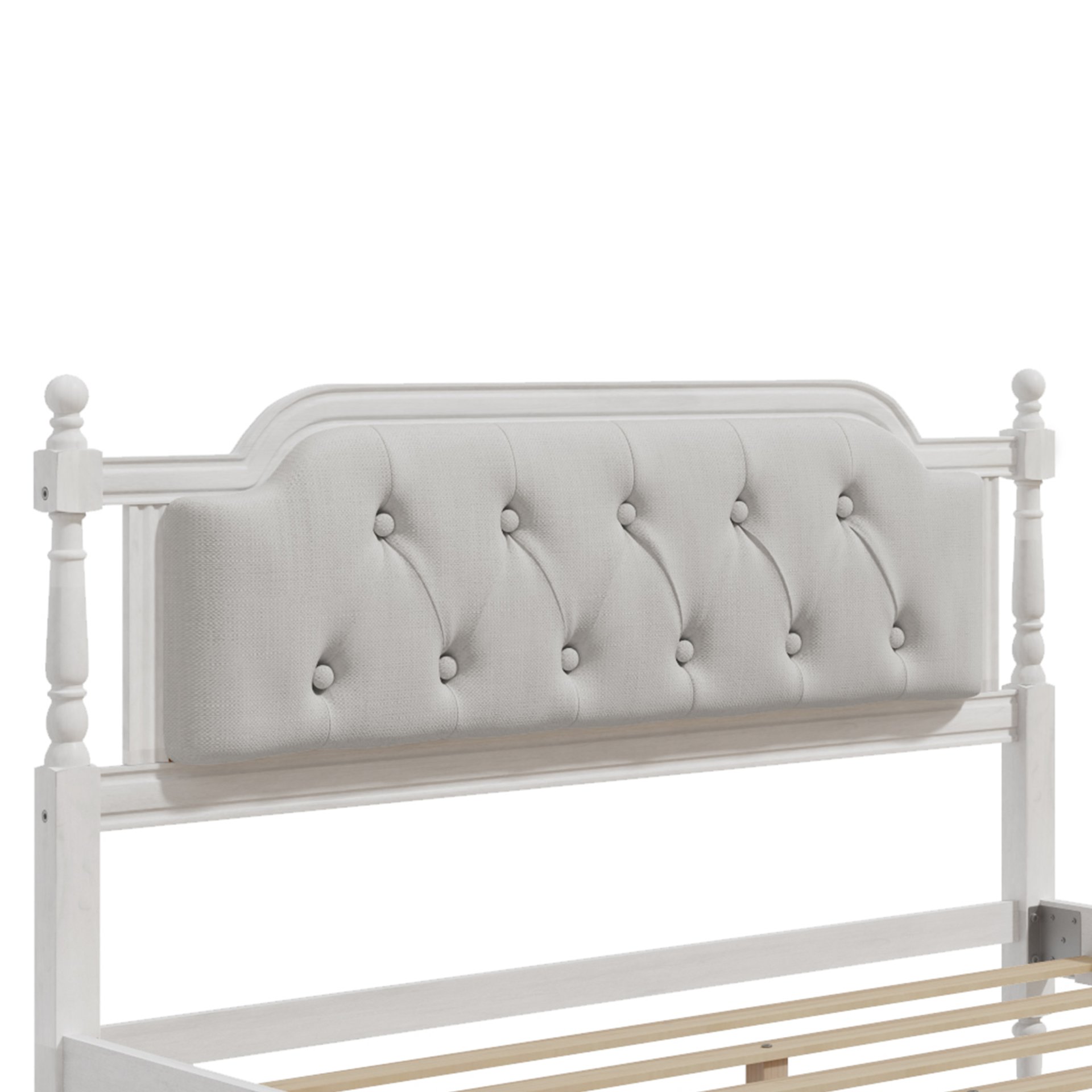 Full Size Traditional Style Solid Bed Frame With Upholstered Tufted Headboard, No Box Spring Needed - Antique White - Image 8