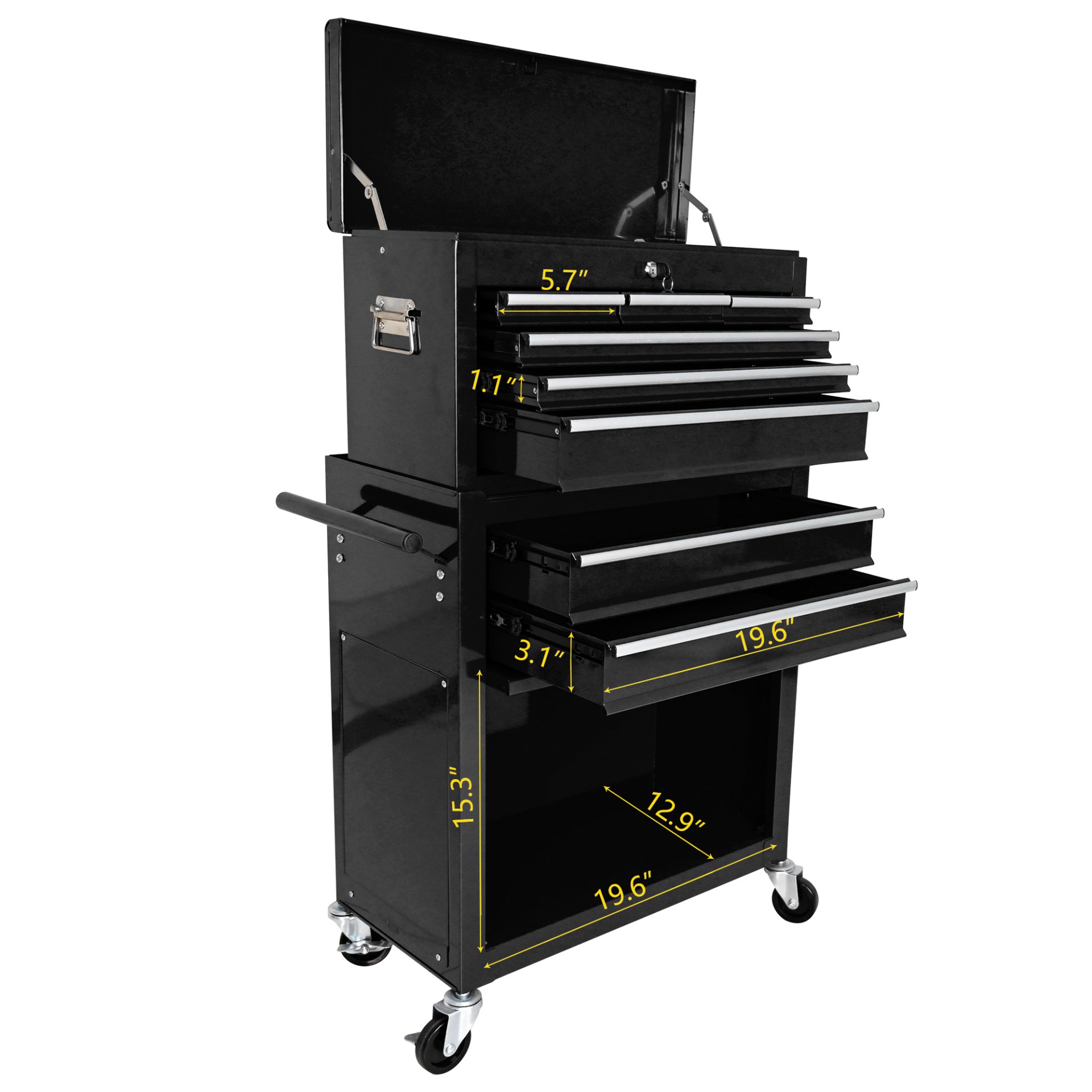 High Capacity Rolling Tool Chest With Wheels And Drawers, 8 Drawer Tool Storage Cabinet - Black - Image 7
