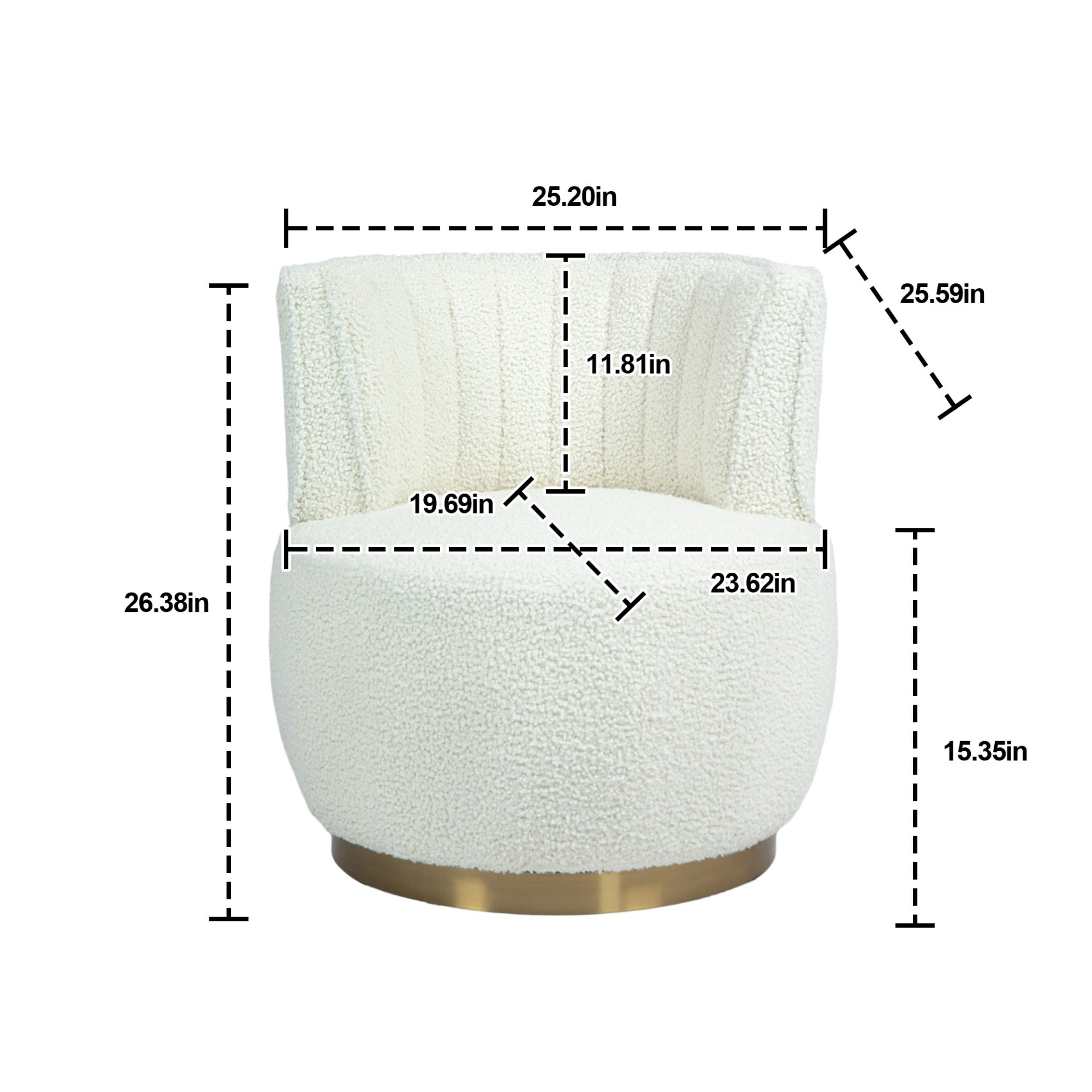 Coolmore - 360 Degree Swivel Cuddle Barrel Accent Sofa Chair, Round Armchair With Wide Upholstered Teddy Fabric - Cream - Image 3