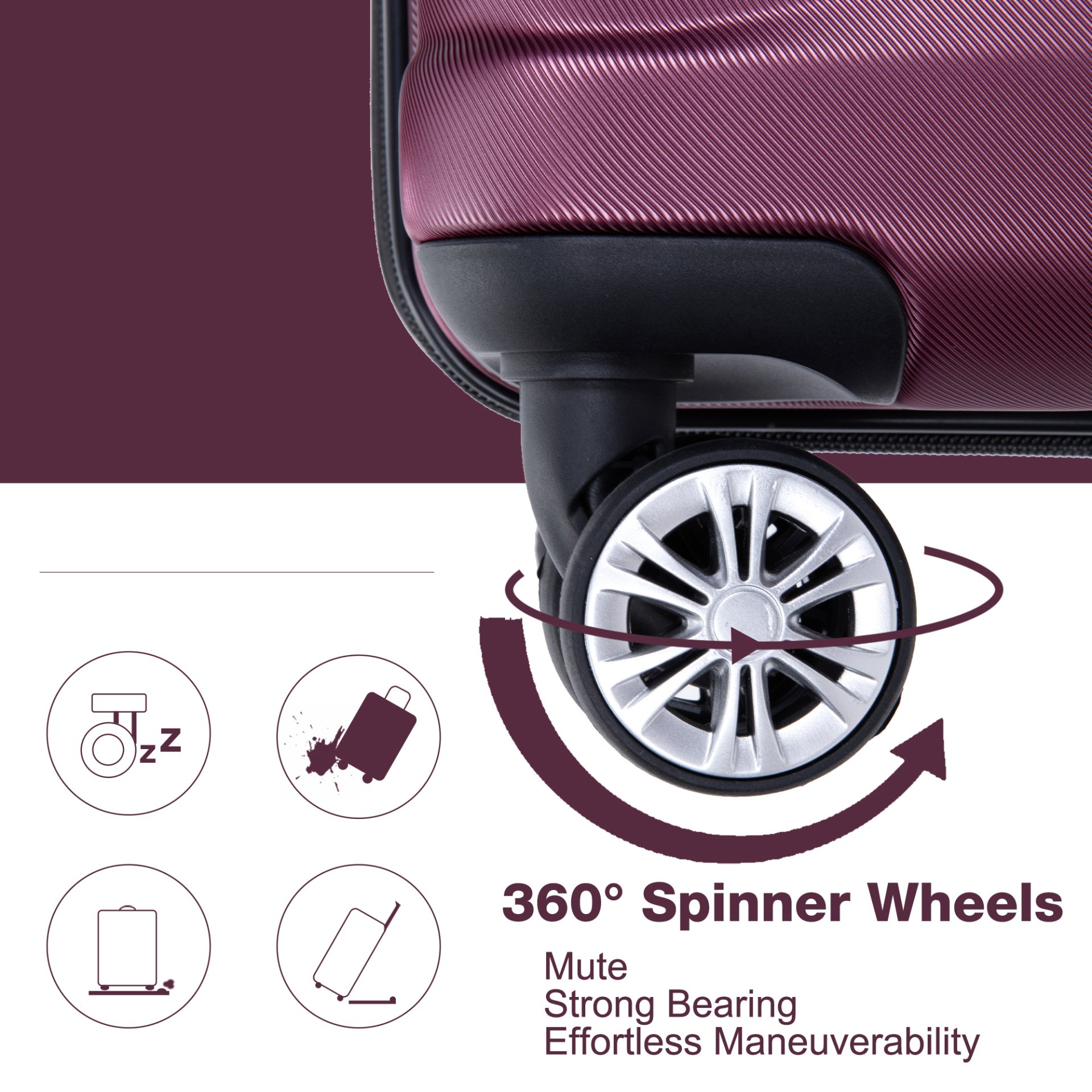 Luggage Set Of 5 Pieces, Expandable Hard Pc Luggage Set With Tsa Lock For Rotating Wheels, Lightweight Rolling Luggage - Wine Red - Image 8