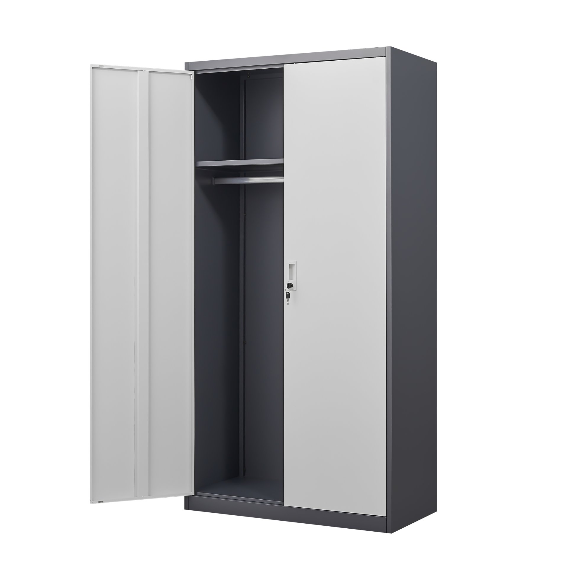 Large Capacity Wardrobe With Hanging Rod And Compartments - Grey - Image 6