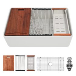 Ceramic Farmhouse Sink Workstation Single Bowl Farm Kitchen Sink - White