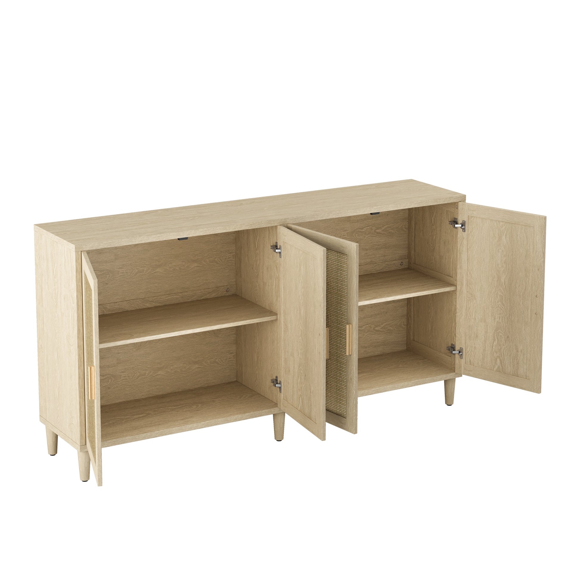 Rattan Buffet Cabinet With Storage, 4 Door Sideboard, Adjustable Shelves - Natural - Image 7